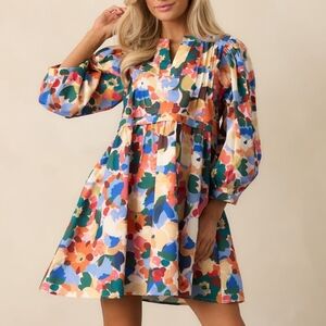 Prosperina Micah Orange Multicolor Floral Print Cotton Mini Dress Medium NWT